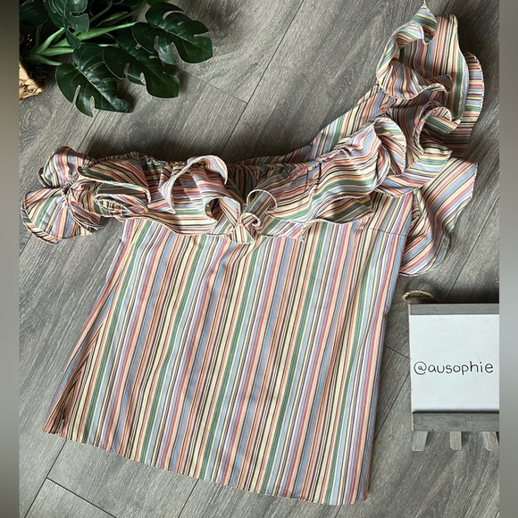 Petersyn Arabella Sunset Cold Shoulder Striped Cotton Avant Garde-esque Blouse M - Picture 5 of 14